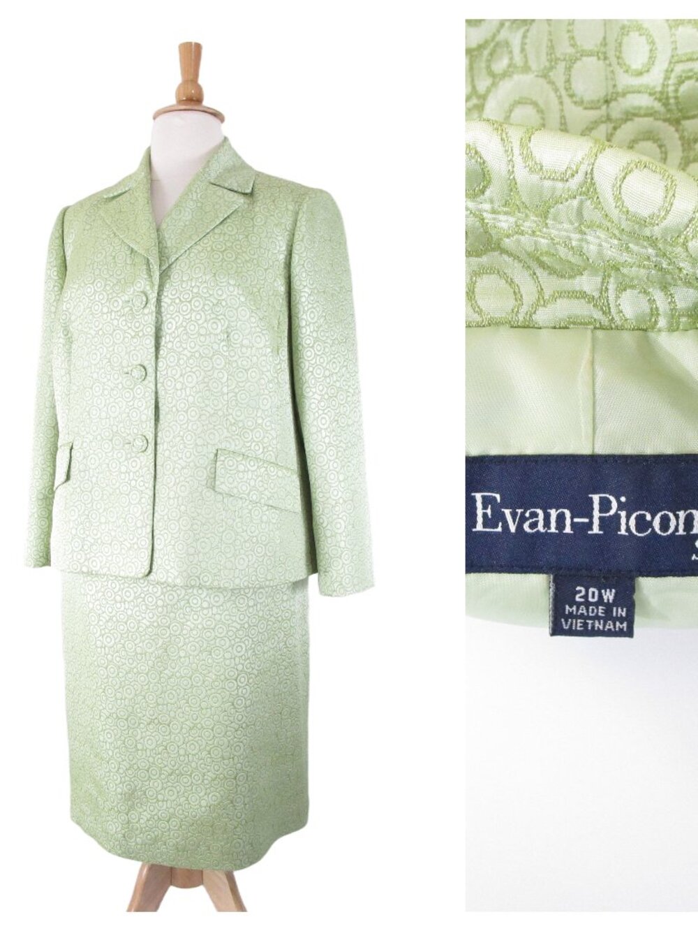 Evan Picone Plus Size Light Green Brocade Skirt Suit 20W Formal Business Career